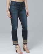 White House Black Market Women's Curvy Embellished-hem Straight Crop Jeans