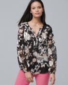 White House Black Market Women's Split Neck Floral-print Blouse