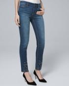 White House Black Market Women's Classic-rise Faux Pearl-detail Slim Ankle Jeans