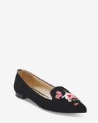 White House Black Market Women's Floral Embroidered Black Flats