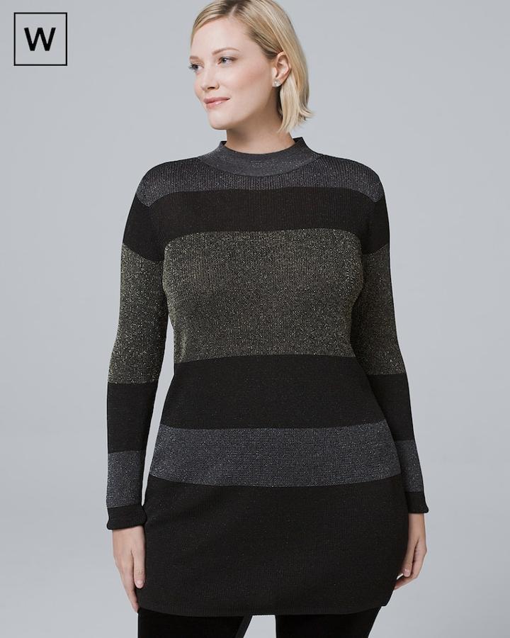 White House Black Market Women's Plus Metallic-colorblock Sweater Tunic
