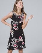 White House Black Market Polished Knit Embellished Flounce-hem Floral Shift Dress