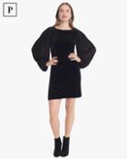 White House Black Market Women's Petite Chiffon Sleeve Black Velvet Shift Dress