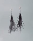 White House Black Market Leather & Ostrich Feather Linear Earrings