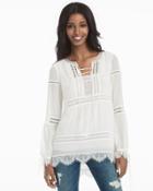 White House Black Market Women's White Lace-up Boho Blouse