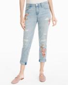 White House Black Market Women's Floral Embroidered Girlfriend Jeans