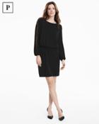 White House Black Market Women's Petite Lattice Sleeve Black Blouson Dress