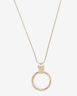 White House Black Market Leather Goldtone Circle Pendant Necklace