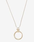 White House Black Market Leather Goldtone Circle Pendant Necklace
