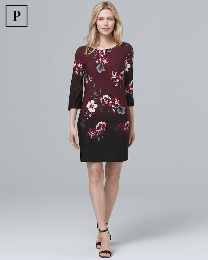 White House Black Market Women's Petite Ultimate Reversible Floral/solid V-neck Shift Dress
