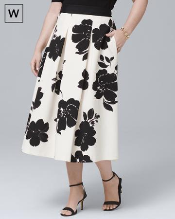 White House Black Market Women's Plus Floral-print Full Midi Skirt