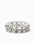 White House Black Market Women's Hematite Pearl Crystal Net Combo Bracelet