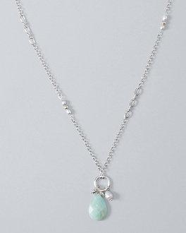 White House Black Market Freshwater Pearl And Amazonite Pendant Necklace
