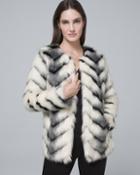 White House Black Market Women's Chevron Faux Fur Coat