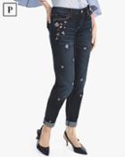 White House Black Market Petite Floral-embroidered Girlfriend Jeans