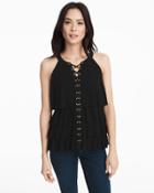 White House Black Market Women's Sleeveless Tiered Lace-up Top