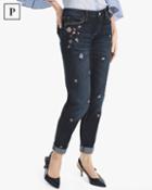White House Black Market Women's Petite Floral-embroidered Girlfriend Jeans