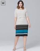 White House Black Market Women's Plus Short-sleeve Stripe Knit Shift Dress