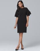 White House Black Market Women's Ruffle-sleeve Black Shift Dress