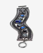 White House Black Market Women's Hematite Blue Stone Multi-row Toggle Bracelet