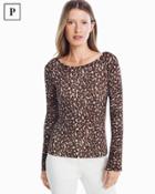 White House Black Market Women's Petite Crew Neck Leopard Pullover Sweater