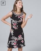 White House Black Market Petite Polished Knit Embellished Flounce-hem Floral Shift Dress