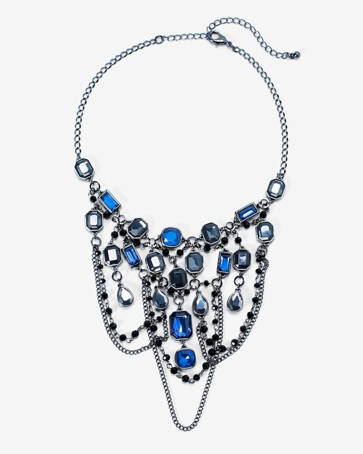 White House Black Market Women's Hematite Blue Gemstone Statement Necklace