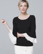 White House Black Market Woven-dot Ruffle Sleeve Sweater