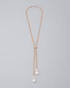 White House Black Market Freshwater Pearl & Rose Quartz Y-necklace