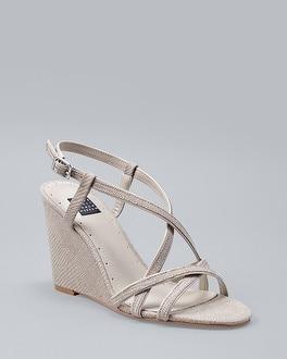 White House Black Market Lizard-embossed Leather Wedge Sandals