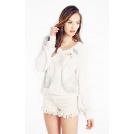 Wildfox Couture White Peacocks V-neck Baggy Beach Jumper