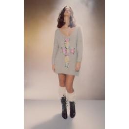 Wildfox Couture Floral Cross V-neck Sweater