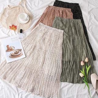 Pleated Dotted A-line Skirt