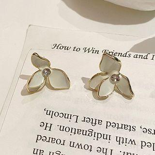 Flower Glaze Earring 1 Pair - Silver Needle - White - One Size