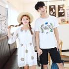 Couple Matching Print Short-sleeve T-shirt / 3/4-sleeve Dress