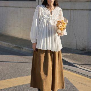 Puff Sleeve Tassel Chiffon Blouse White - One Size