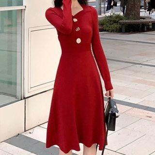 Plain Slim Fit Midi Knit Dress