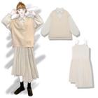 Mock Two Piece Knit Shirt / Plain Sleeveless Dress