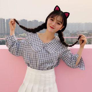 Sailor Collar Plaid Long-sleeve Top