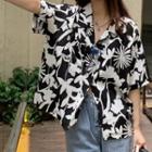 Elbow-sleeve Print Shirt Print - Black - One Size