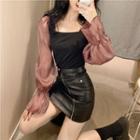 Bell-sleeve Color Block Slim Fit Dress