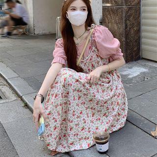 Plain Blouse / Floral A-line Dress