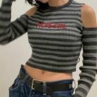 Lettering Stripe Off Shoulder Top