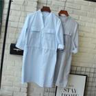 Pinstriped Half Placket Shirtdress