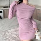Long-sleeve Mini Sheath Dress Purple - One Size