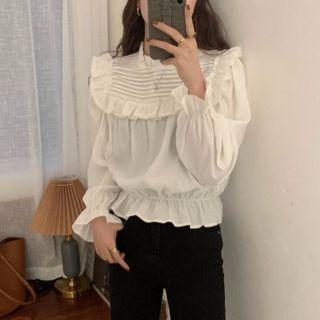 Frilled Trim Stand Collar Top