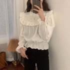 Frilled Trim Stand Collar Top