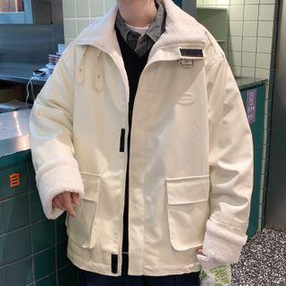 Fluffy-lined Faux Leather Zip Jacket