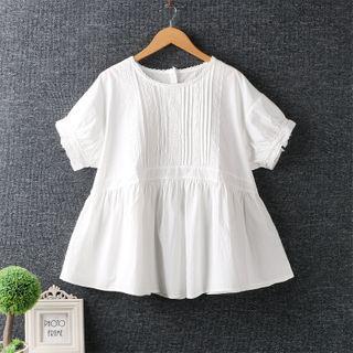 Short-sleeve Linen Blend Blouse White - One Size
