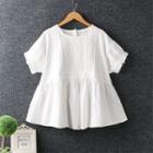 Short-sleeve Linen Blend Blouse White - One Size